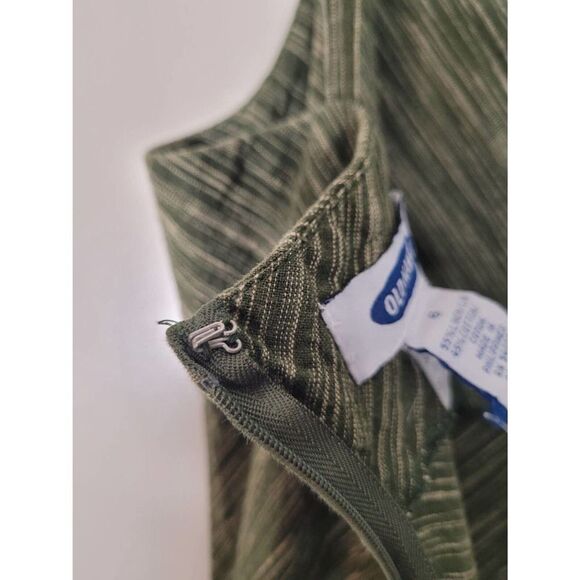 Vintage Old Navy Dress Women's 6 Green Striped‎ Zipper V Neck Bohemian Linen - Picture 8 of 11